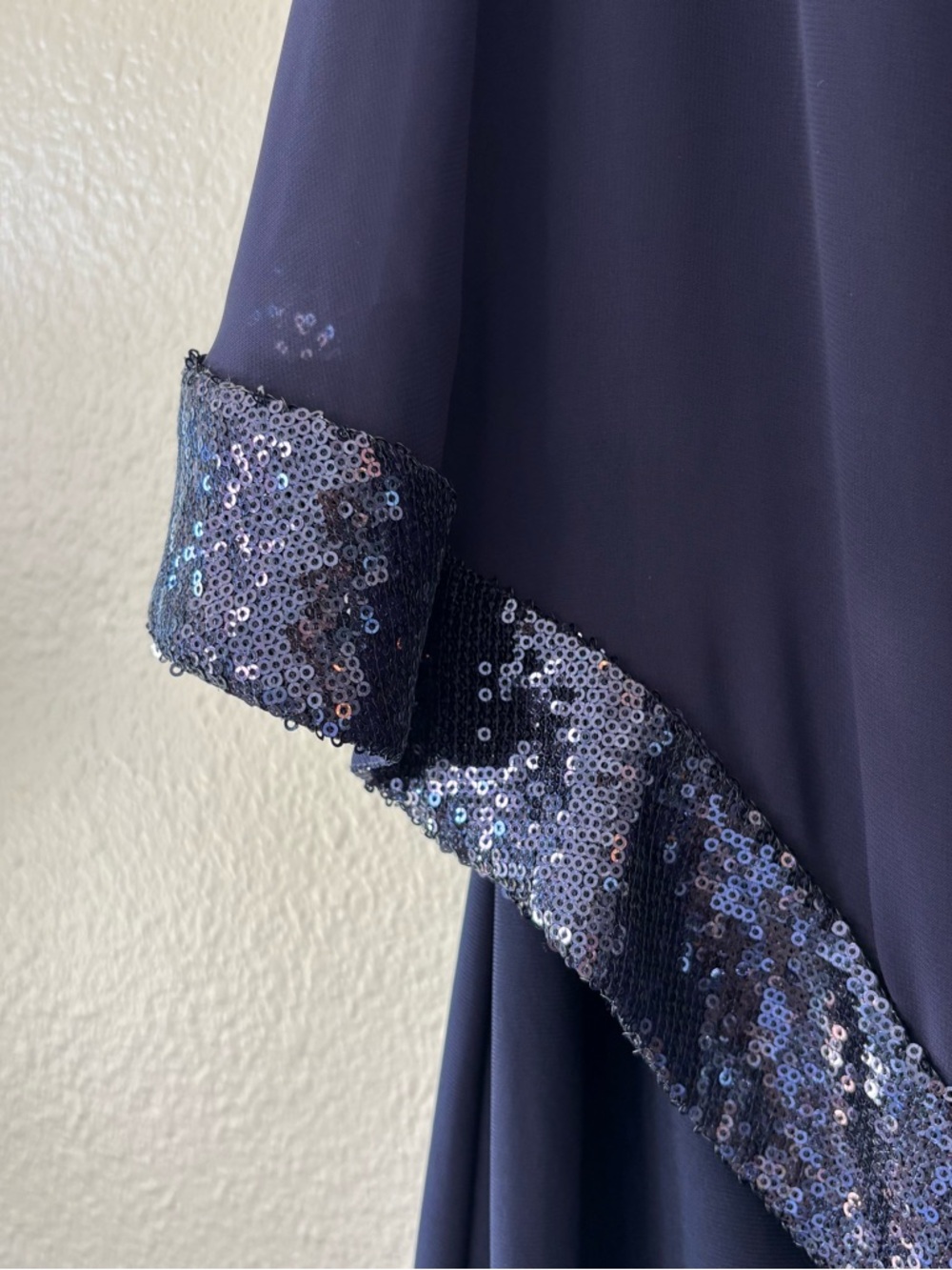 Xscape Chiffon Sequins Capelet Shift Dress Size 10 Navy Formal Party Wedding - Picture 9 of 12